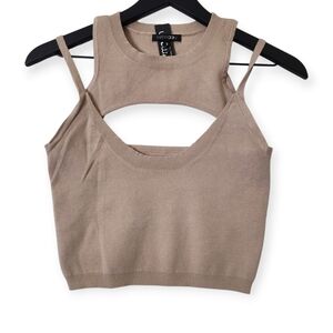 Papermoon Tan Cutout Crop Tank Top Size Small